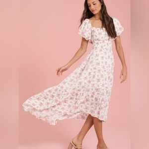 Altar'd State White and Pink Floral Midi Dress